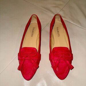 Talbots New Red Suede Ballet Flats Size 6M Tassel Bow Loafer